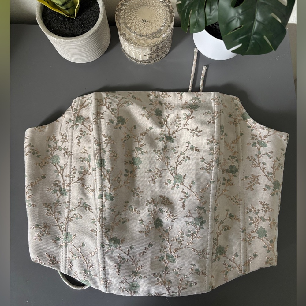 & Other Stories Cream and Sage Floral Strapless Bustier